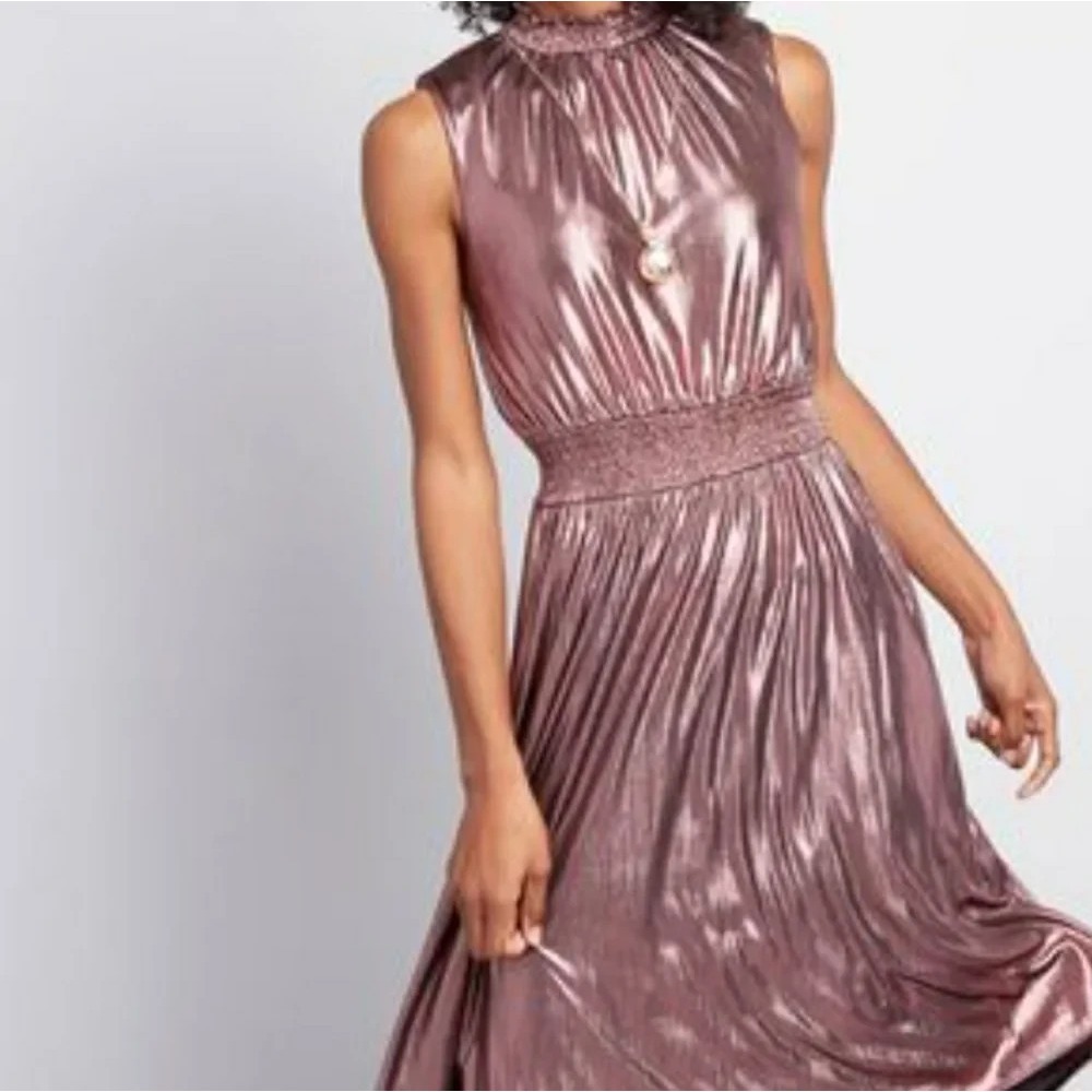 Modcloth Savor the Occasion A Line Dress in metallic Rose/Pink  and Black Size S